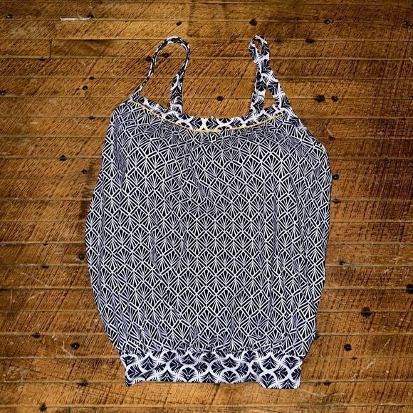 Lands End blue & white artsy vacationcore modest 12DDD tankini top - Picture 1 of 3